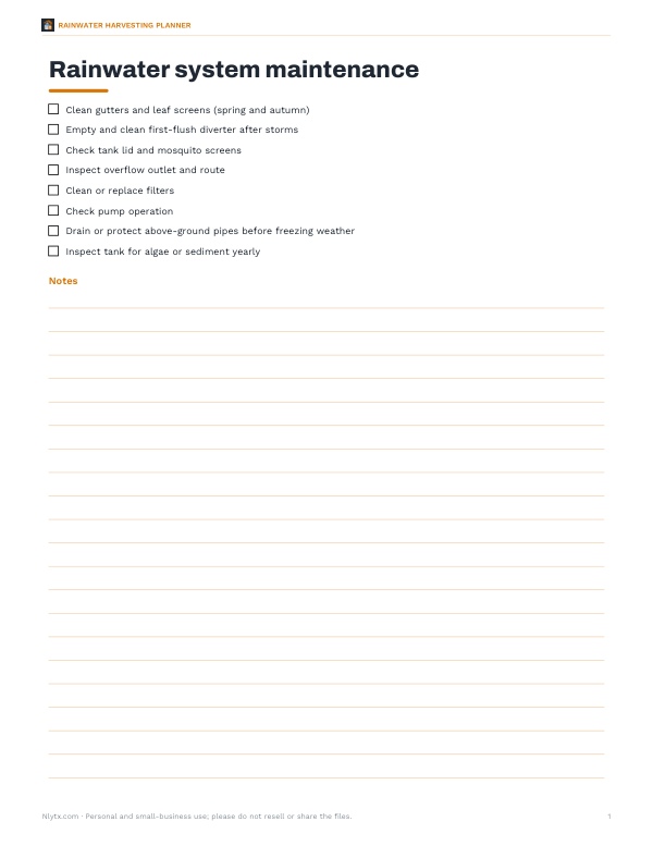 Preview of Printable Rainwater System Maintenance Checklist